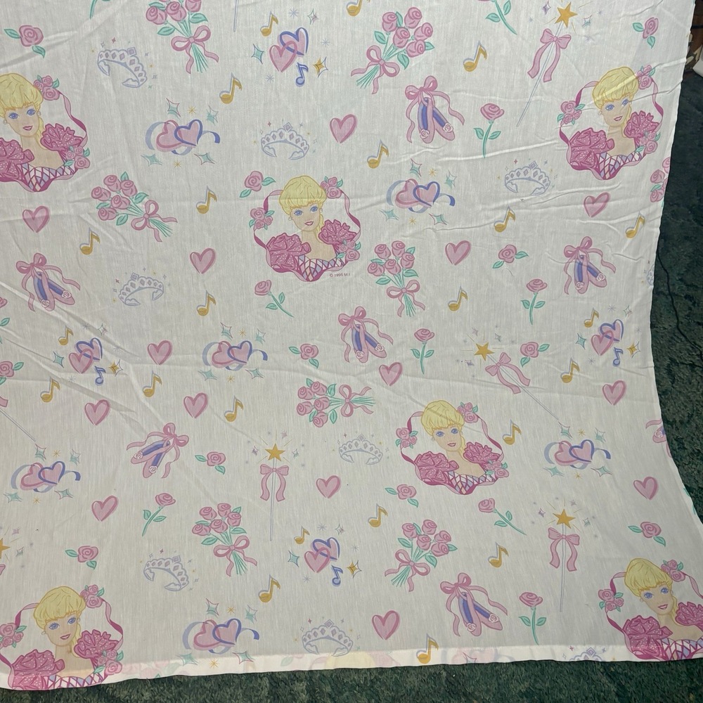 Barbie Twin Size Flat Sheet Skirt Curtain Panels Pillowcase VTG 1995 - Picture 7 of 16